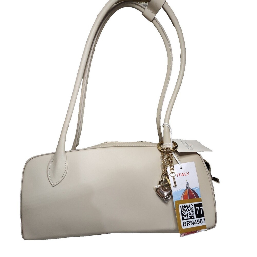 NEW ISADORA 4028 Made in Italy Leather Beige Baguette Shoulder Bag (665)